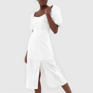 Banana Republic White Midi Dress with Puff Sleeves